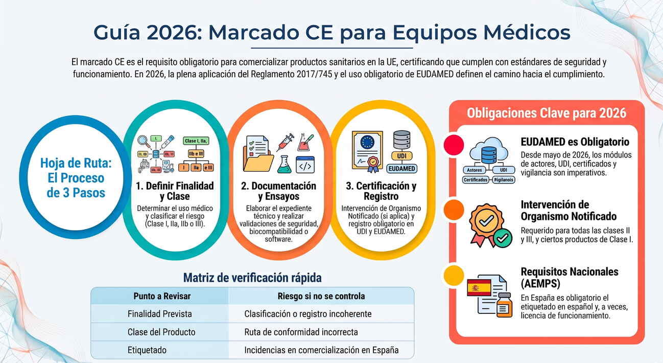 Marcado CE de equipos médicos: requisitos y pasos Infografía del Marcado CE de equipos médicos