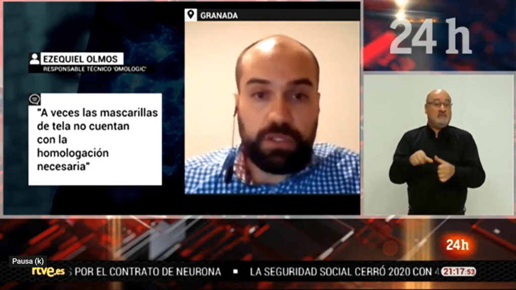 Omologic participa en el Telediario de TVE1 para informar sobre la homologación de mascarillas