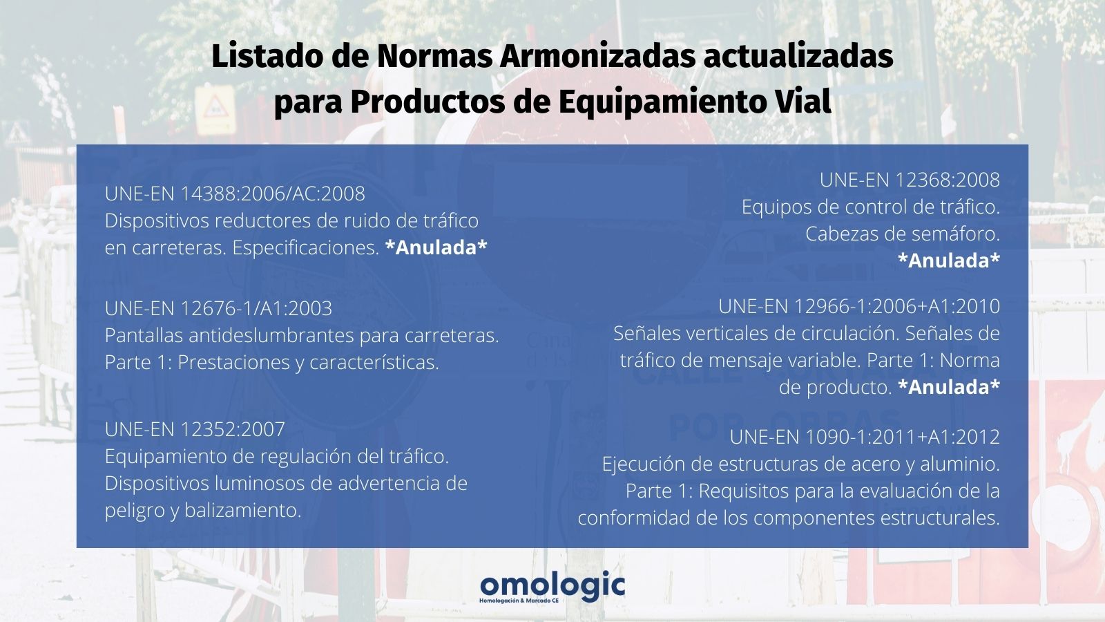 Marcado CE para Equipamiento Vial con Omologic normas armonizadas actualizadas para el marcado ce de productos de equipamiento vial
