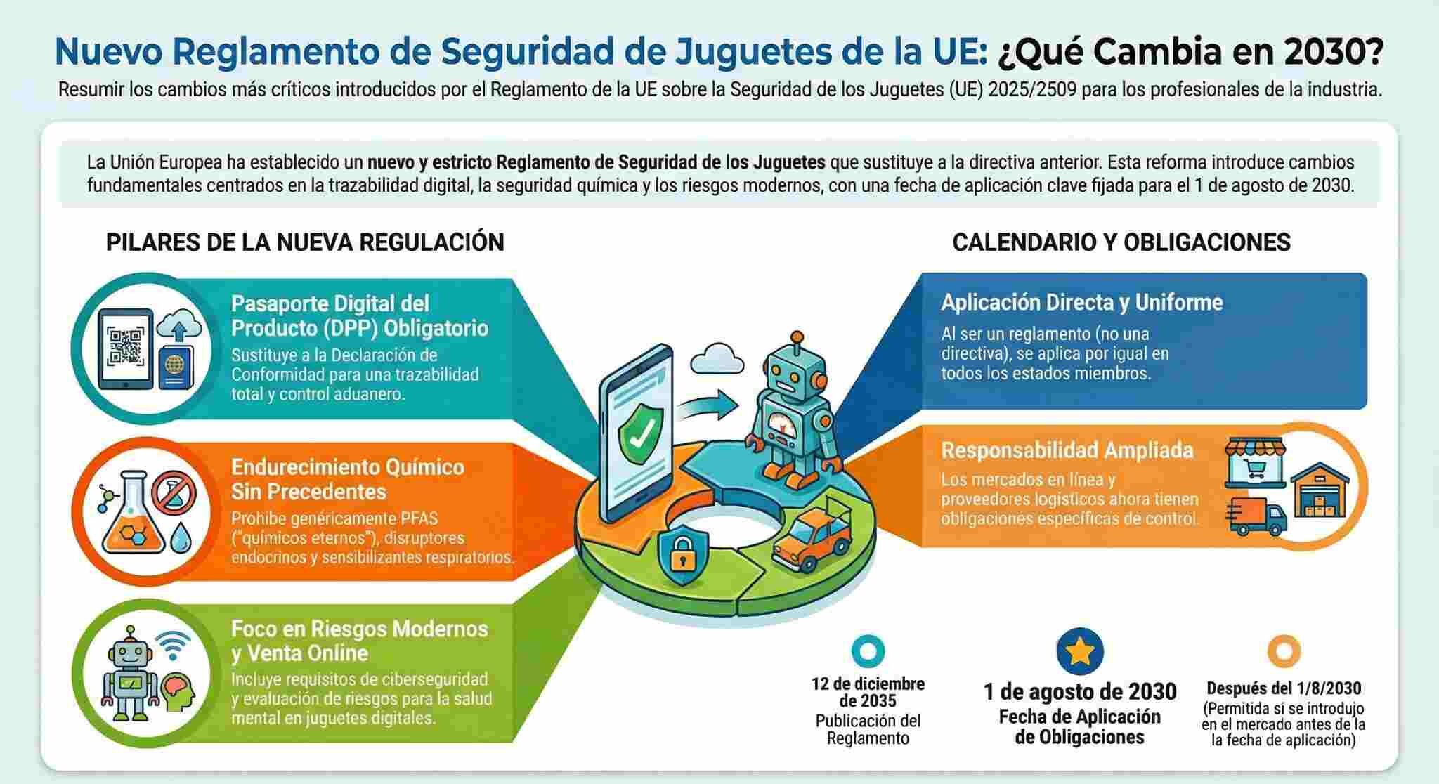 Nuevo Reglamento de Seguridad de Juguetes (UE 2025/2509): Cambios Clave, Requisitos y Cumplimiento Infografía a modo resumen sobre el nuevo reglamento de juguetes