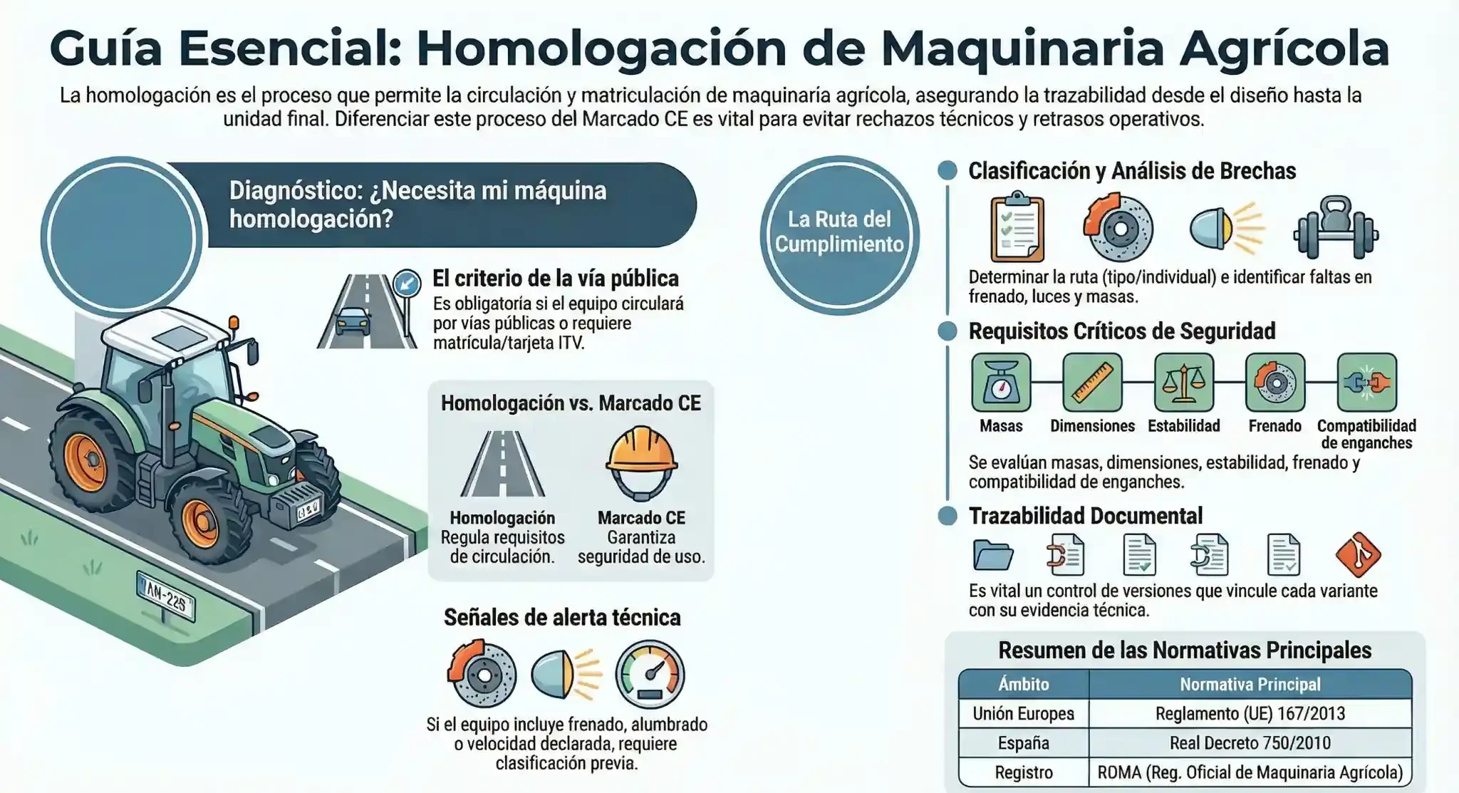 Homologación de maquinaría agrícola: normativa, requisitos y proceso paso a paso Infografía sobre las características principales de la homologación de máquinas agrícolas