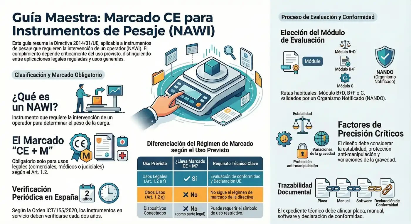 Marcado CE para instrumentos de pesaje de funcionamiento no automático Infografía descriptiva sobre el Marcado CE de instrumentos de pesaje NAWI