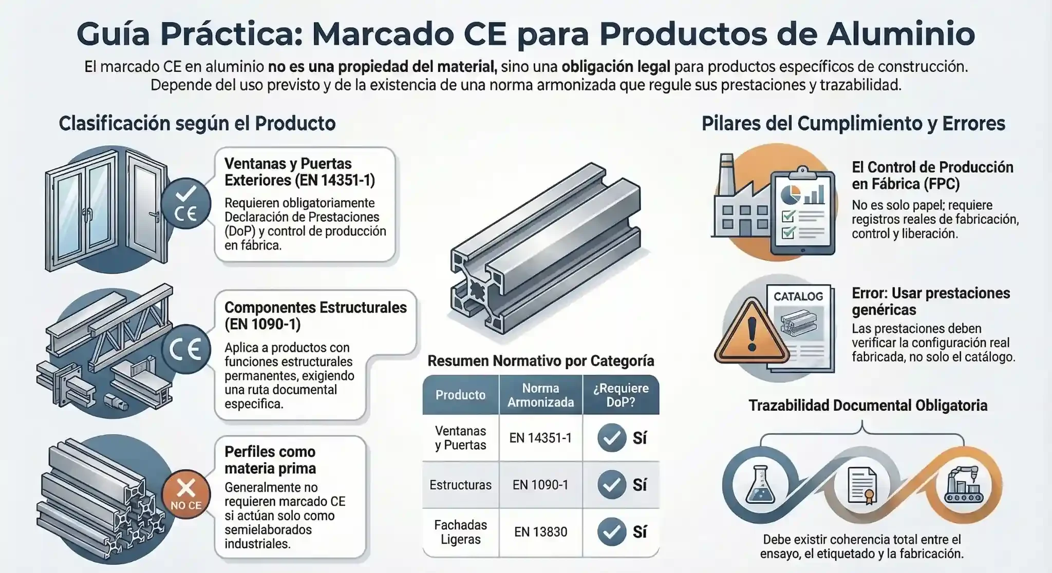Marcado CE de aluminio: guía completa para fabricantes y constructores Infografía sobre el Marcado ce de productos de aluminio