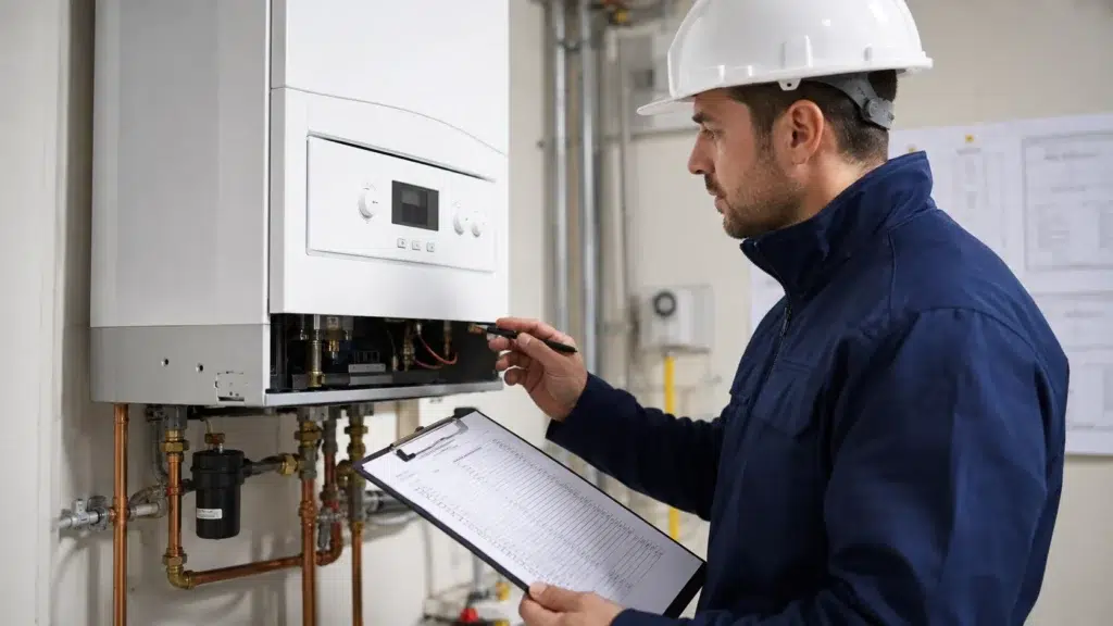 Marcado CE de aparatos de gas: requisitos y procesos Técnico revisando un aparato a gas