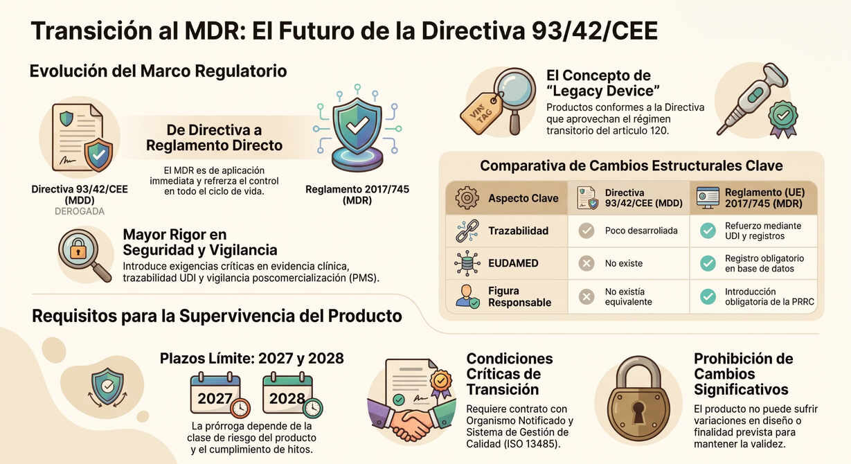 Infografía de la directiva 93/42/cee a la transición al MDR